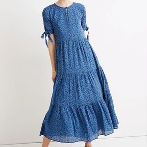 Madewell Tie-Sleeve Tiered Midi Dress